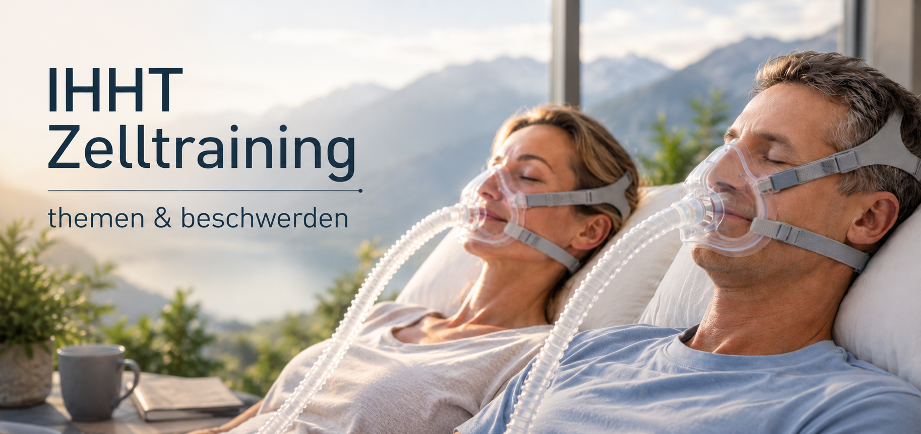 Mann und Frau beim IHHT Zelltraining mit Atemmaske – Themen & Beschwerden rund um Regeneration, Zellenergie und Belastbarkeit